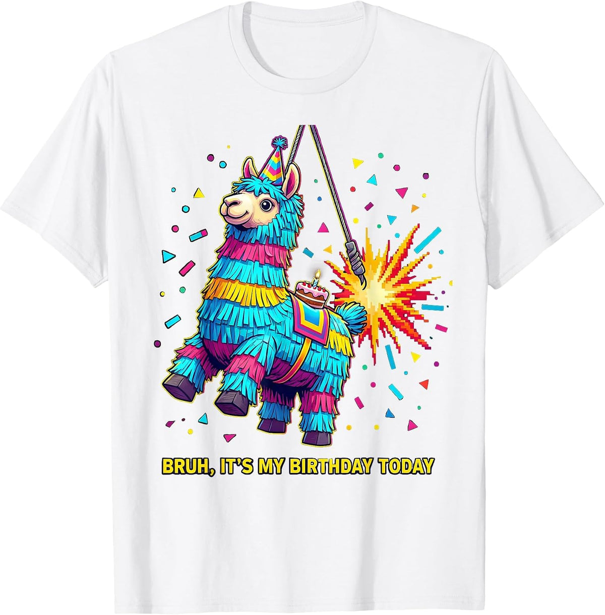 Men's Bruh It's My Birthday Today Funny Llama Piñata Gamer Party T-Shirt - White