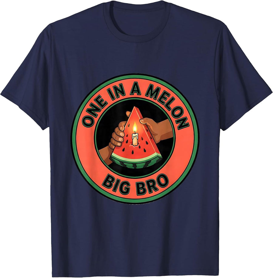 One In A Melon Big Bro Family Matching 1st Birthday Party T-Shirt - Navy Blue
