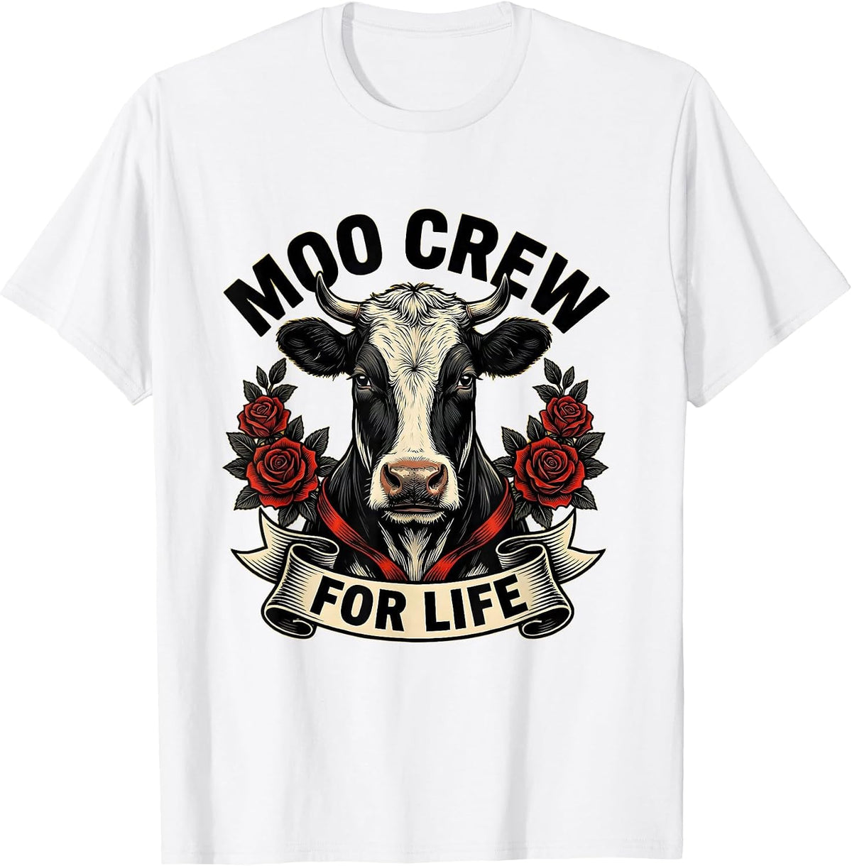 Men's Moo Crew For Life Funny Cow Lover Design T-Shirt - White