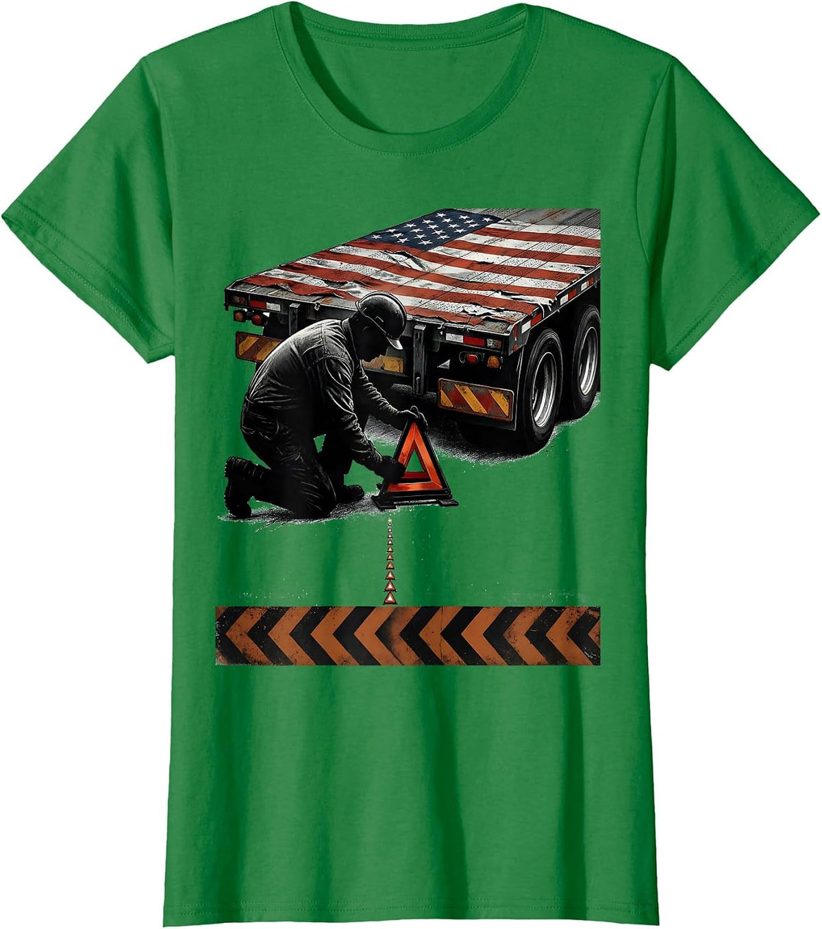 Women's Roadside Heavy-Haul Operator Distressed Trucker Patriotic T-Shirt - Kelly Green