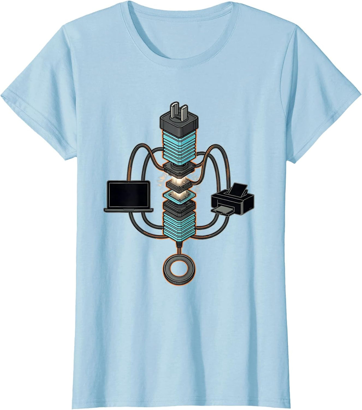 Exploded Charging Station IT Support Humor Tech Geek T-Shirt - Baby Blue