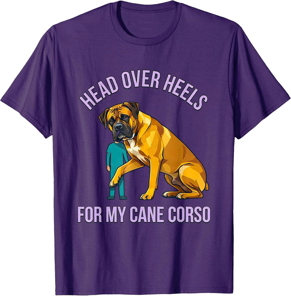 Men's Head Over Heels For My Cane Corso Flat Vector Dog Owner T-Shirt - Purple