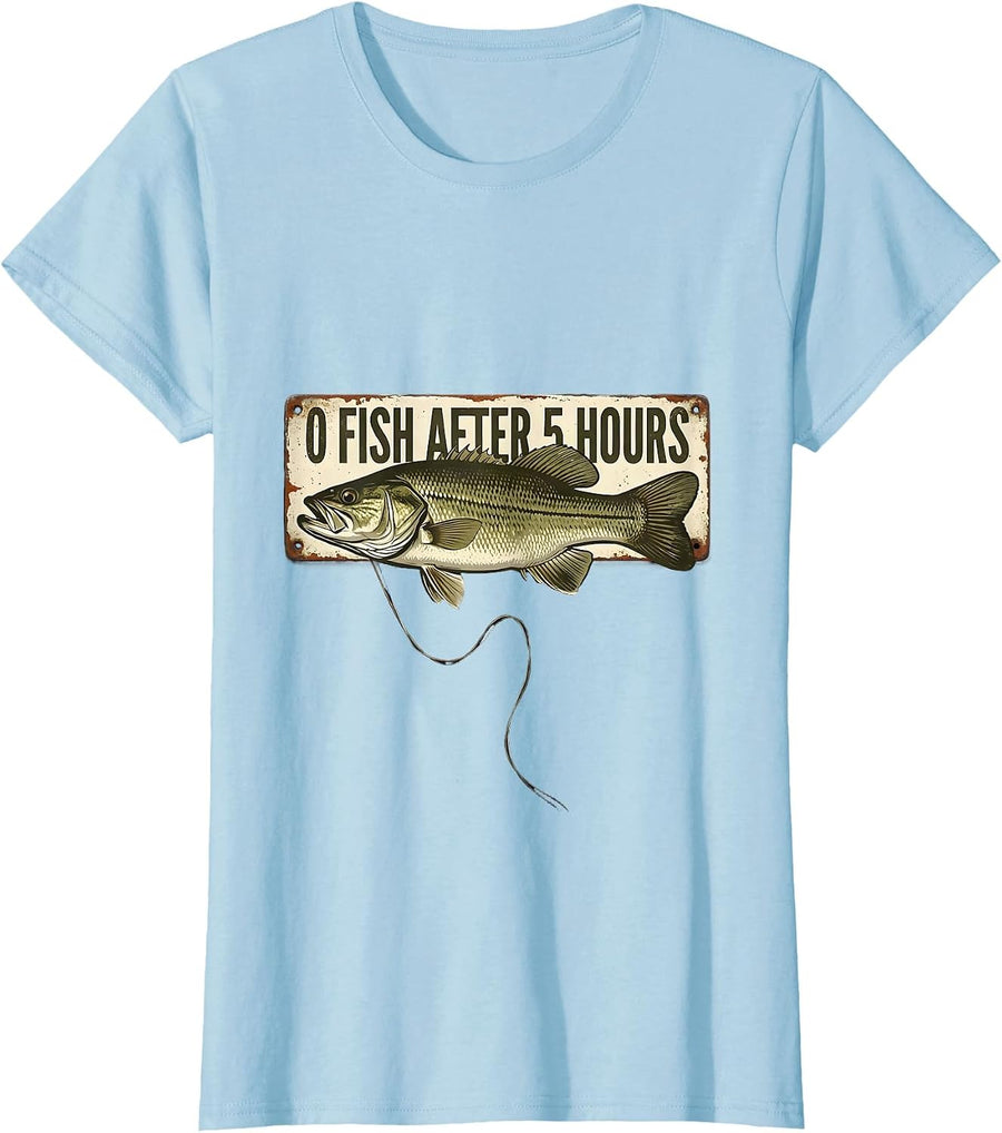 Women's 0 Fish After 5 Hours Vintage Bass Fishing Dad Humor T-Shirt - Baby Blue