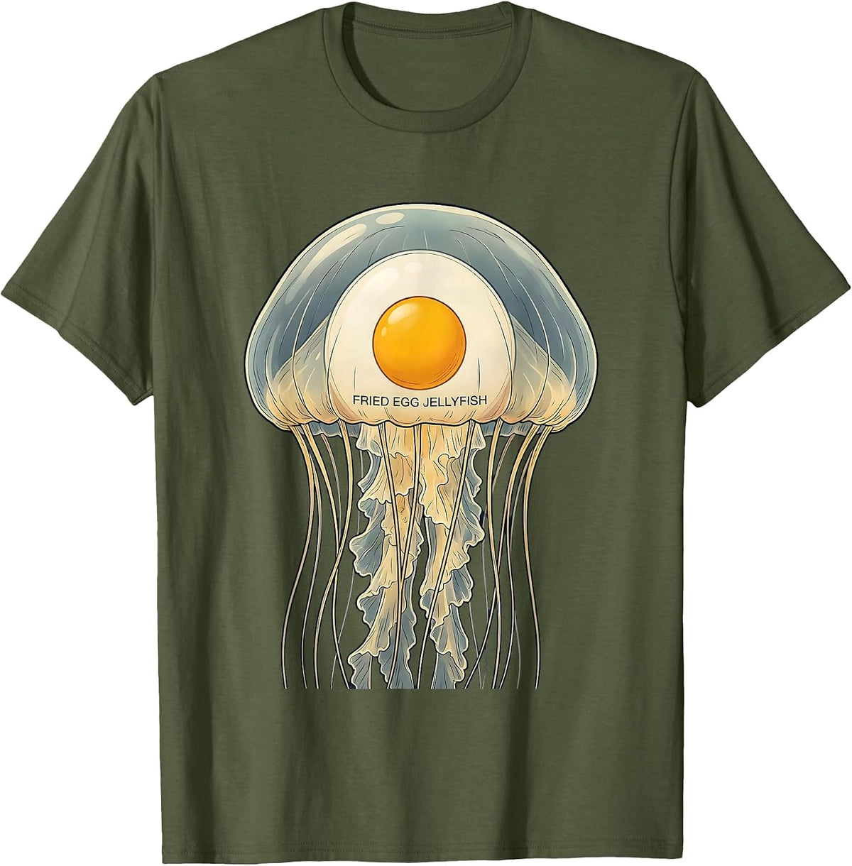 Fried Egg Jellyfish Funny Animal Meme Name Humor T-Shirt - Olive Green