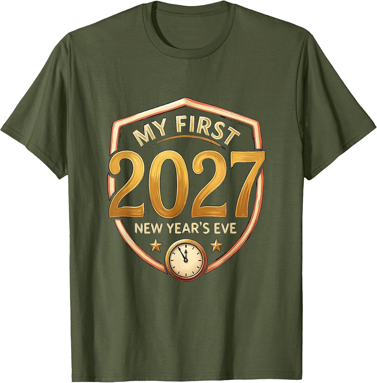 Men's My First New Year's Eve 2027 Festive Baby Milestone Keepsake T-Shirt - Olive Green