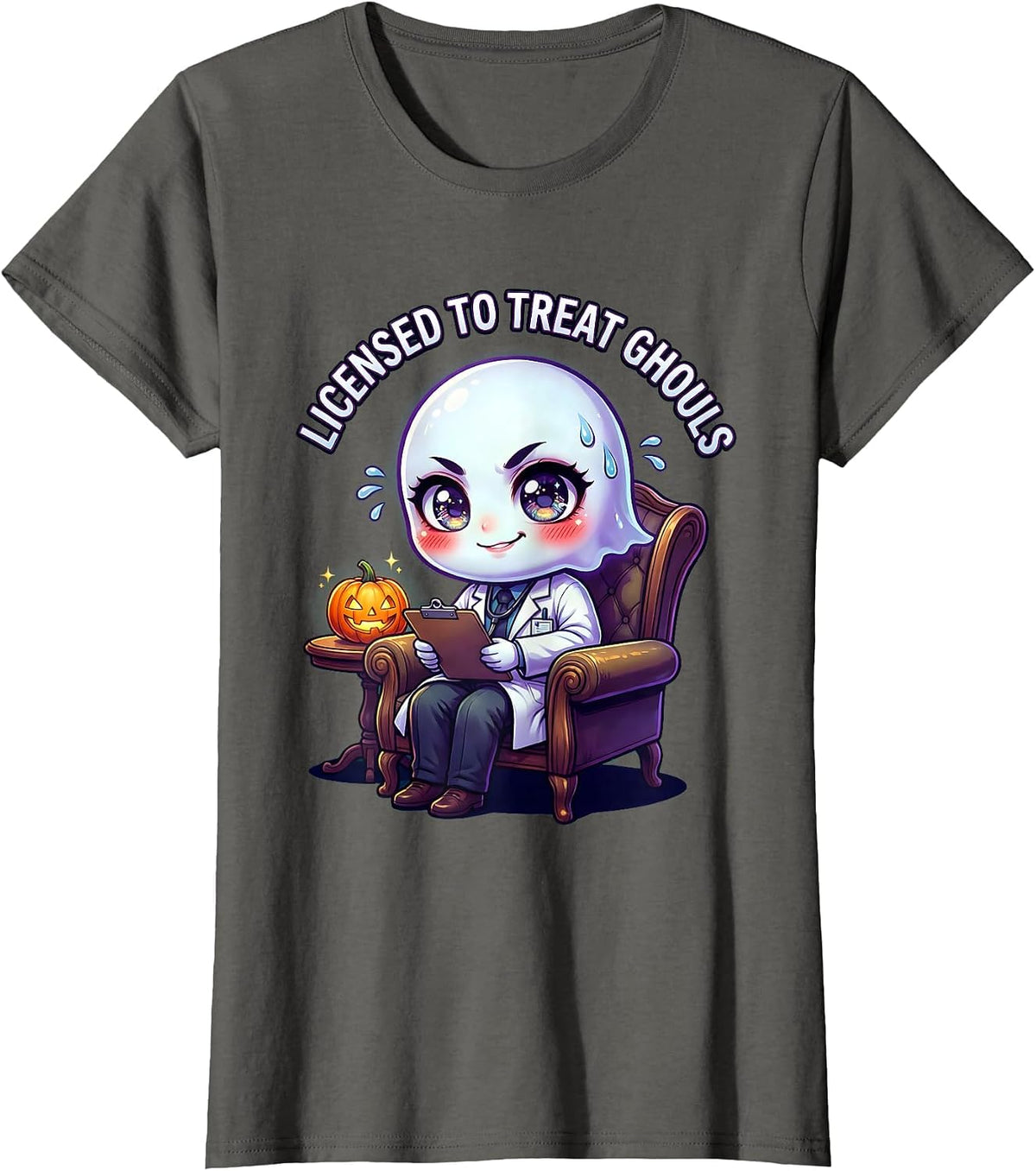 Women's Boo Crew Therapist Halloween Design T-Shirt - Asphalt Grey