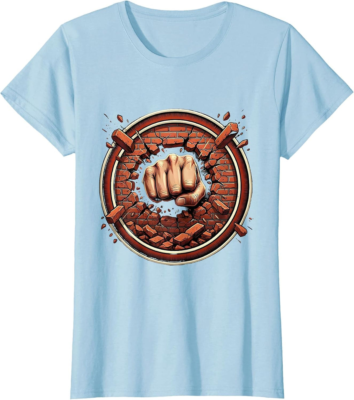Women's Fist Through Brick Wall Breakthrough Graphic T-Shirt - Baby Blue