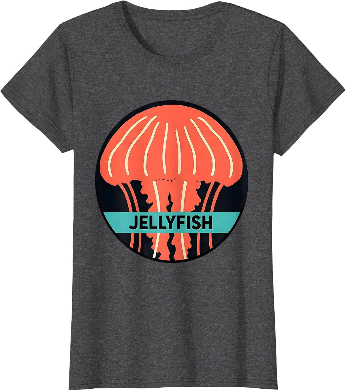 Women's Jellyfish Minimalist Line Art Animal Badge Patch Icon T-Shirt - Dark Heather Grey