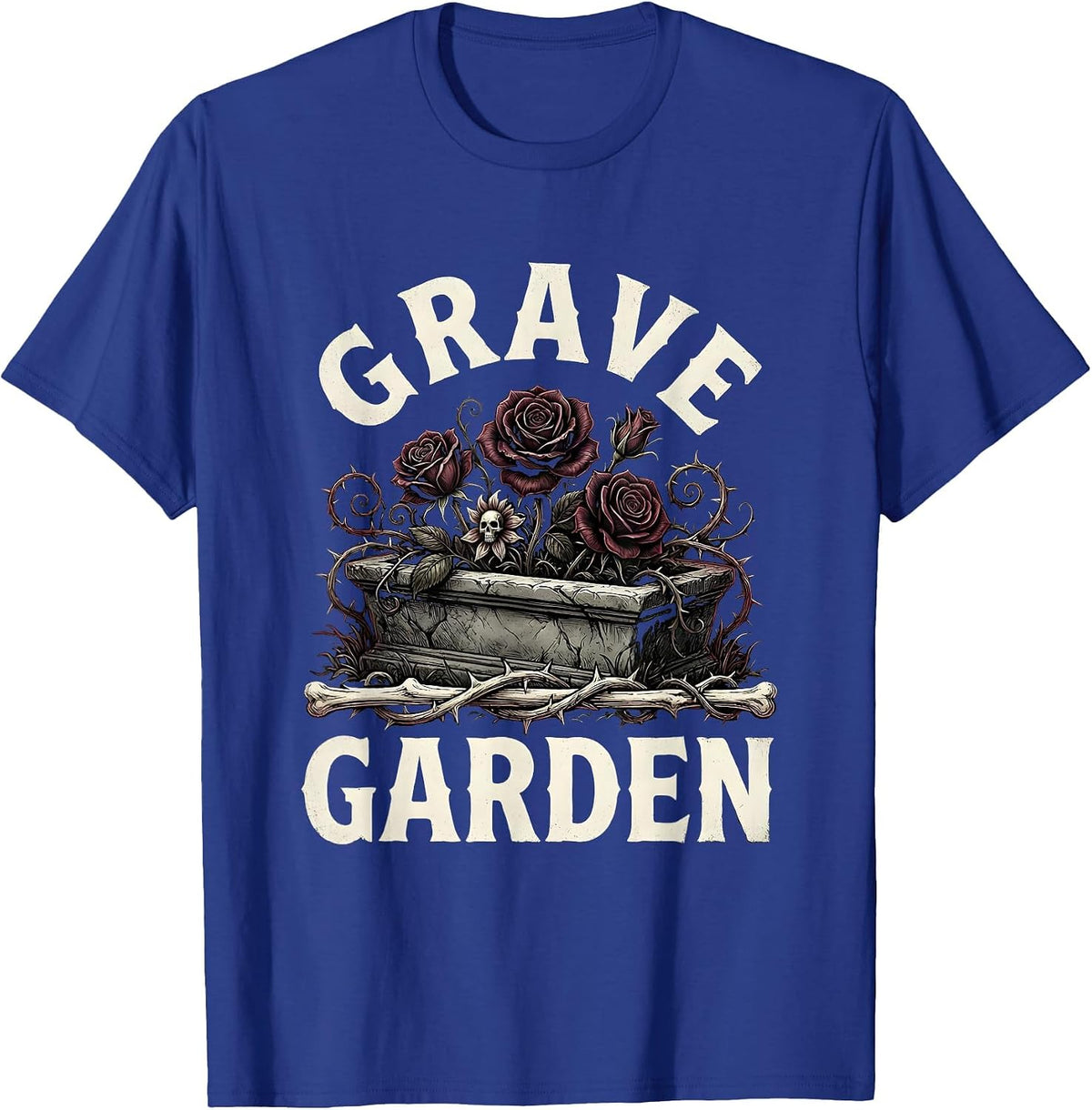 Grave Garden Horror Gothic Occult Illustration Dark Art T-Shirt - Royal Blue