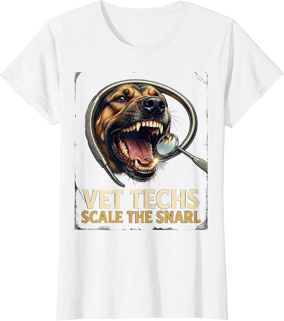 Vet Techs Scale The Snarl Vintage Veterinary Technician Vet T-Shirt - White