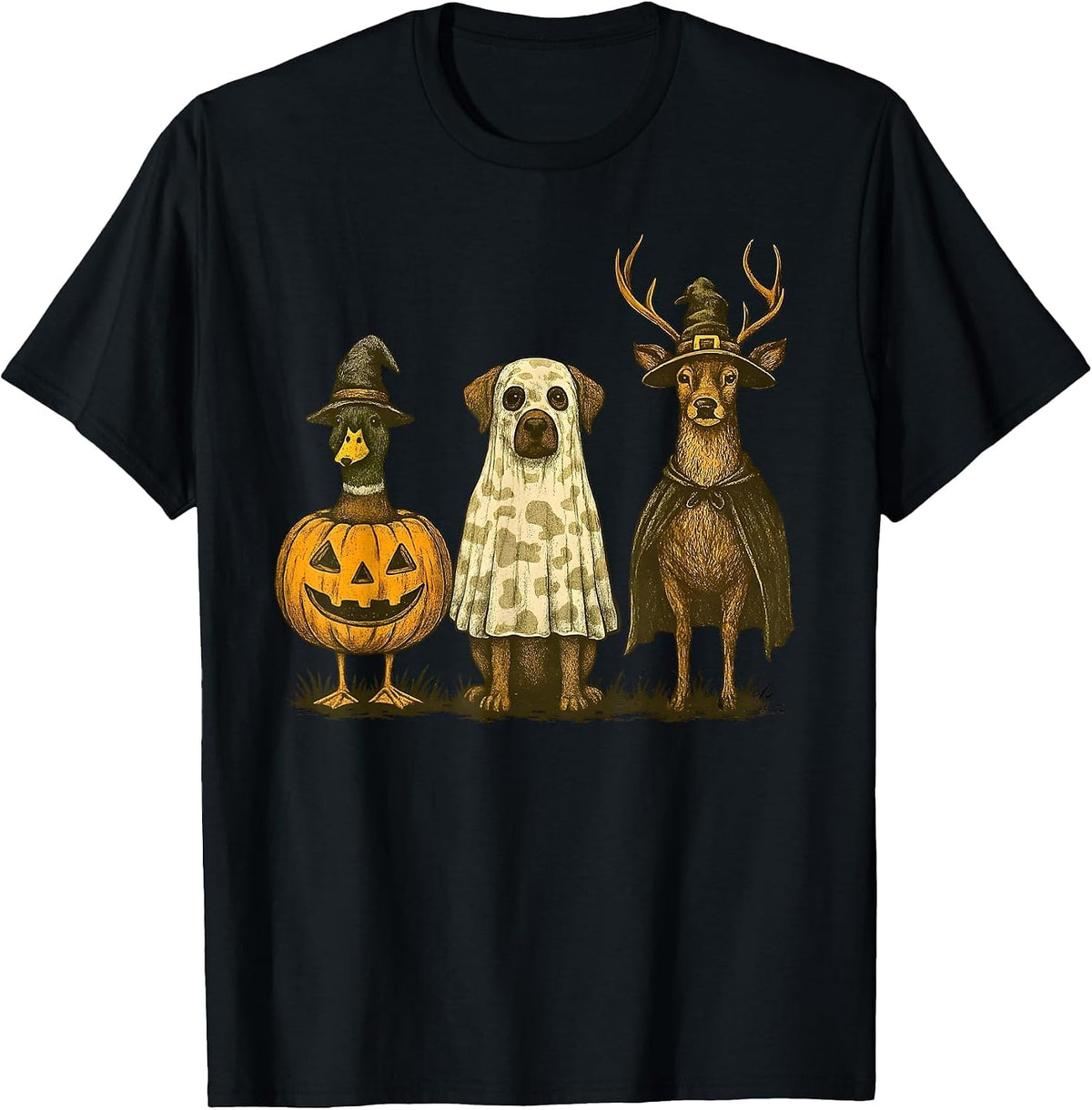 Duck Dog Deer Halloween Costume Hunting Season Men Women Kid T-Shirt - Black