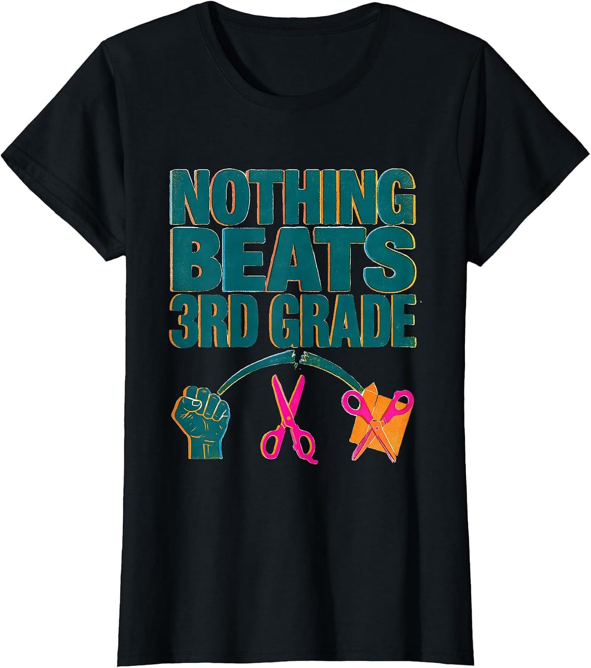 Nothing Beats 3rd Grade Back to School Rock Paper Scissors T-Shirt - Black