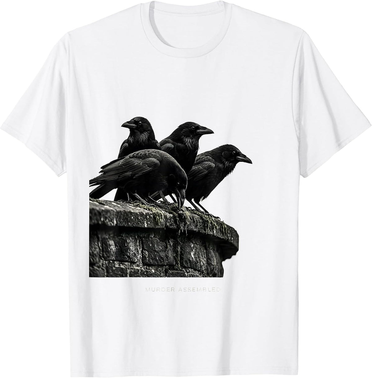 Men's Murder Assembled Dark Humor Crow Raven Bird Lover Gothic T-Shirt - White