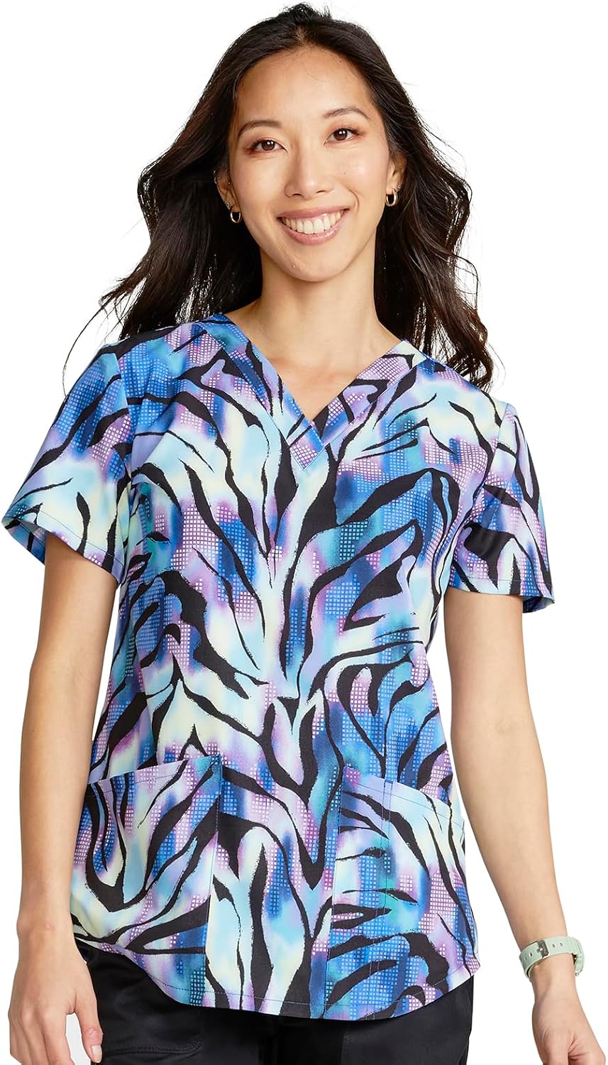 Cherokee Prints Women Scrubs Top V-Neck Print CK662 - Wild Abstract