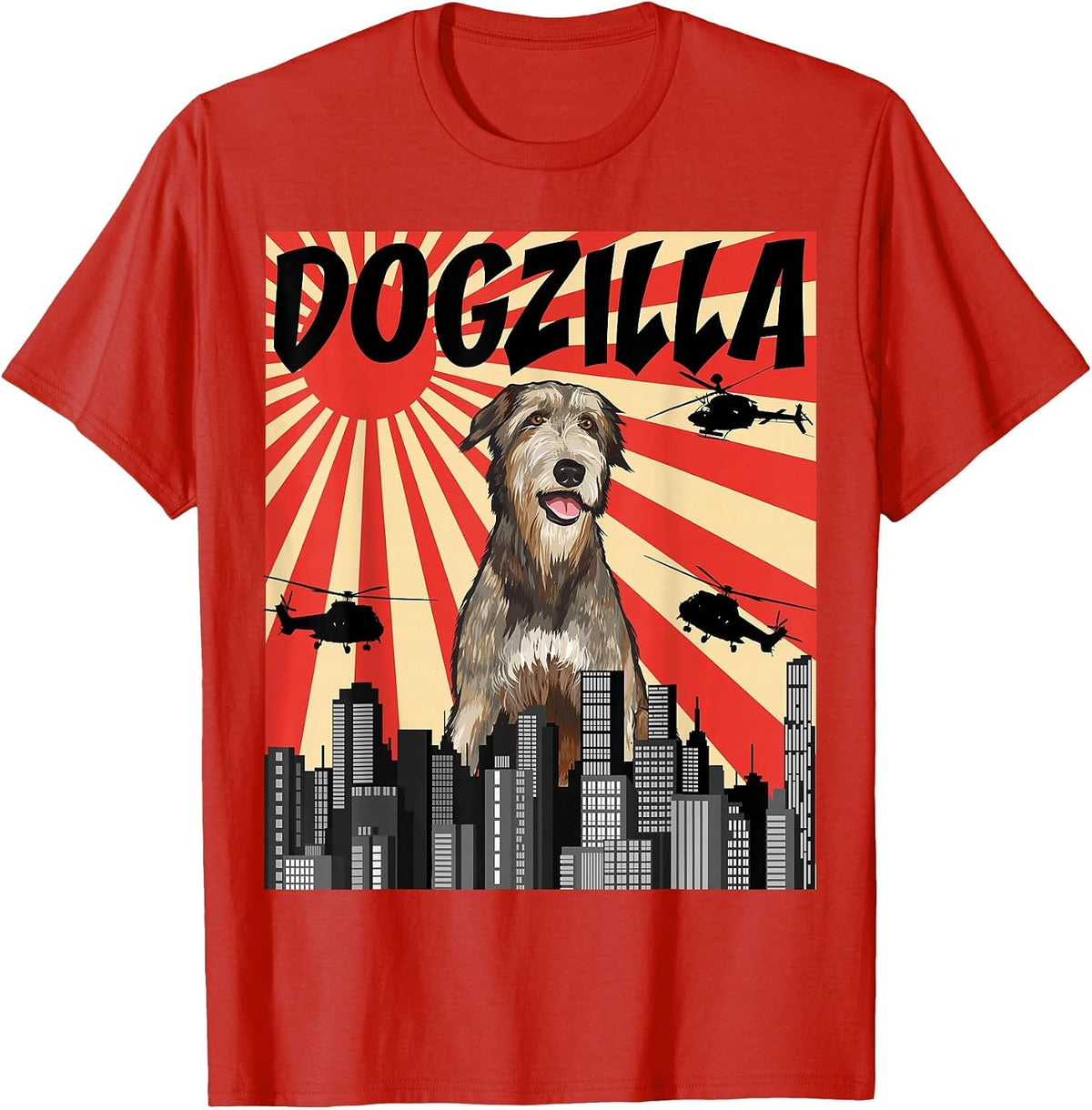 Funny Retro Japanese Dogzilla Irish Wolfhound T-Shirt - Red