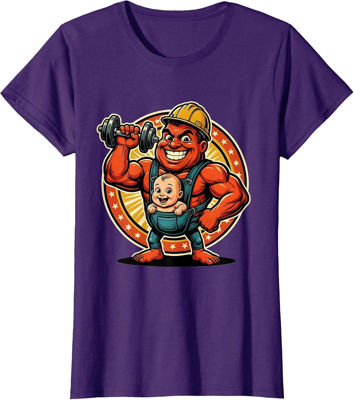 Women's Dad Baby Carrier Weightlifting Graphic Tee T-Shirt - Purple