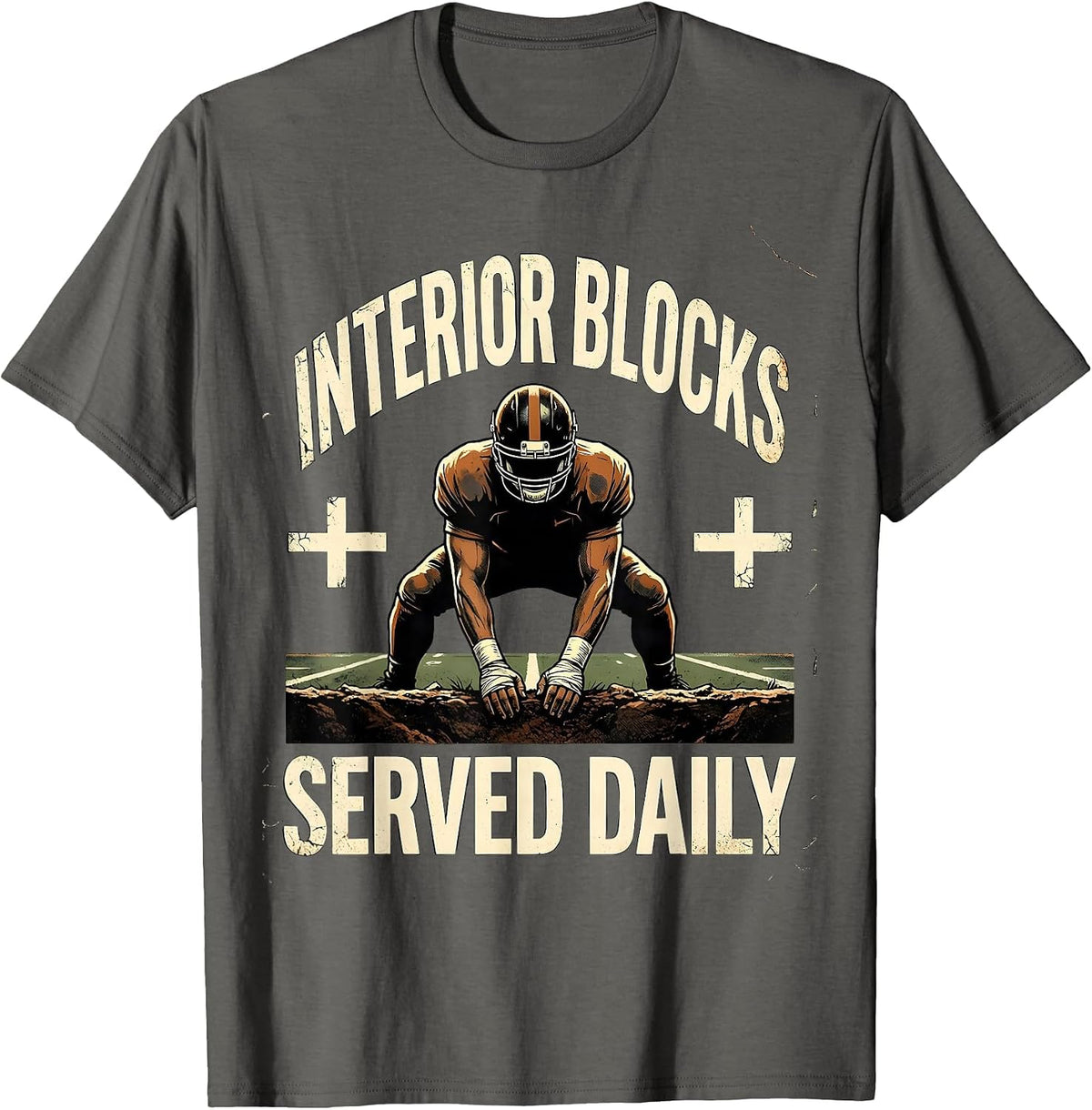 Men's Interior Blocks Served Daily Distressed Football Lineman T-Shirt - Asphalt Grey