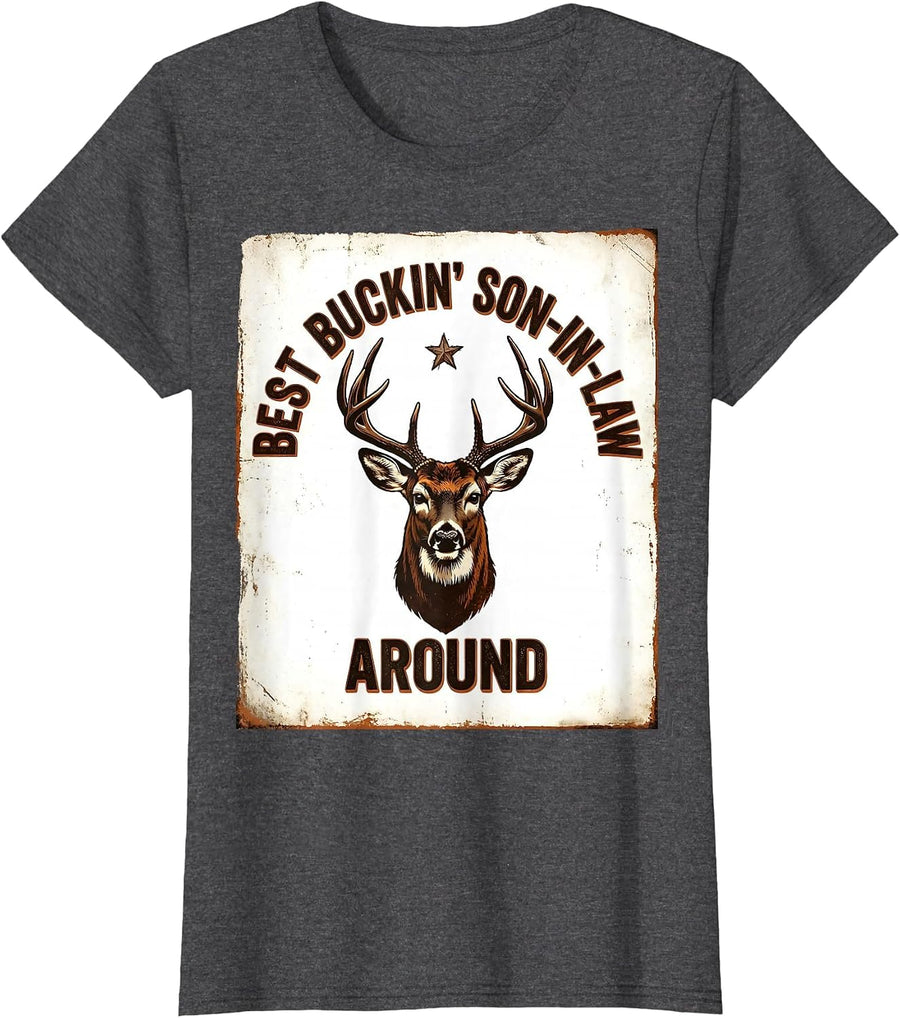 Women's Best Buckin' Son-In-Law Around Vintage Funny Deer Hunter T-Shirt - Dark Heather Grey