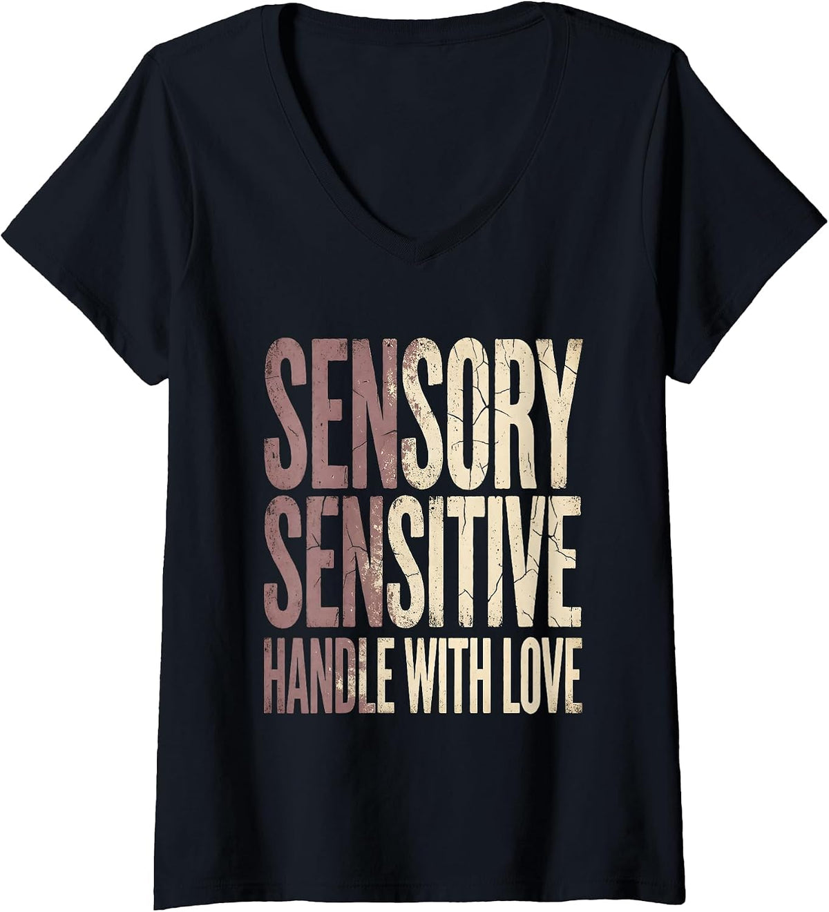 Women's Sensory Sensitive Handle With Love Autism Design V-Neck T-Shirt - Black
