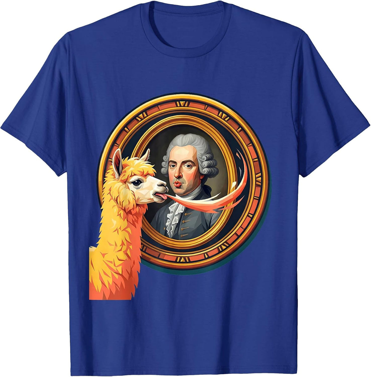 Llama Spitting on a Formal Portrait Painting T-Shirt - Royal Blue