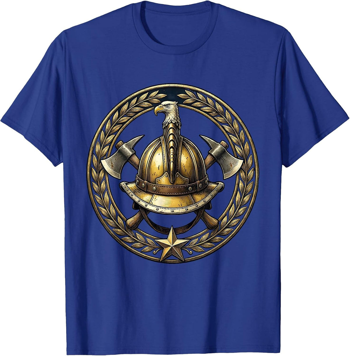 Vintage Fire Helmet Graphic Tee for Firefighters T-Shirt - Royal Blue