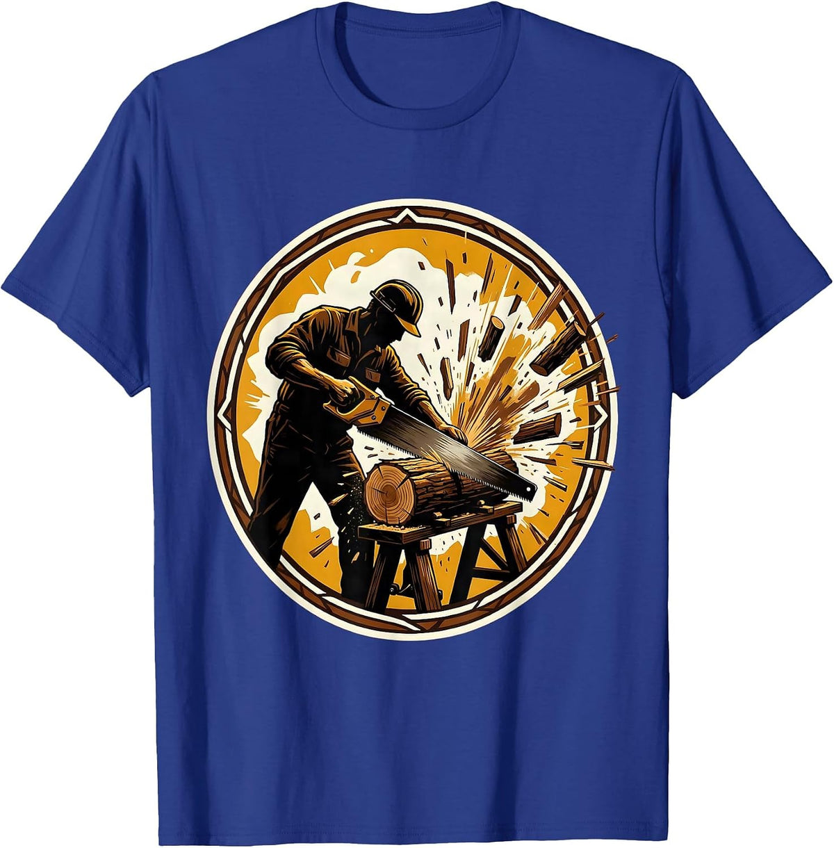 Labor Day Carpenter Sawing Wood Graphic Tee T-Shirt - Royal Blue