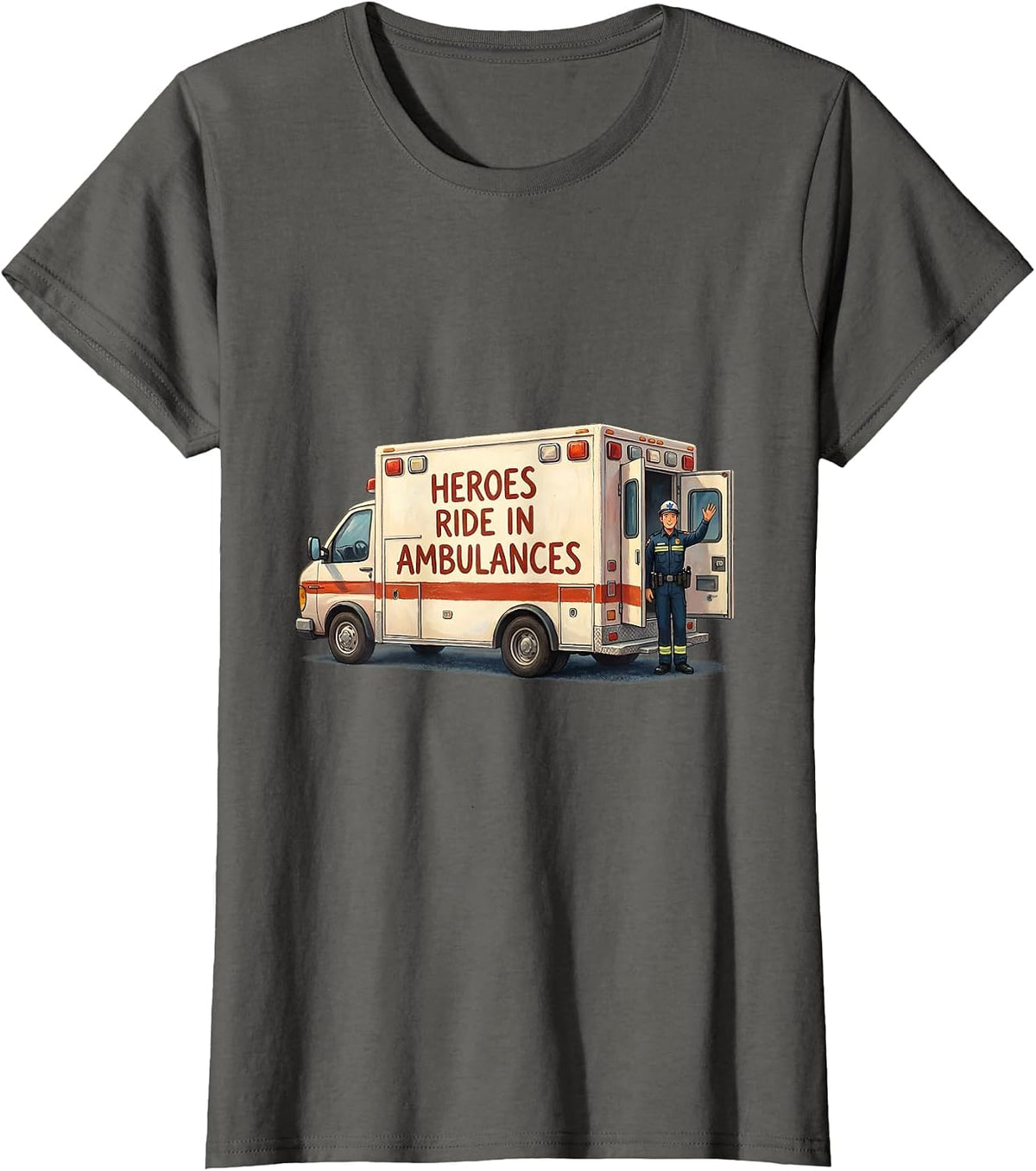 Women's Heroes Ride In Ambulances EMT Design T-Shirt - Asphalt Grey