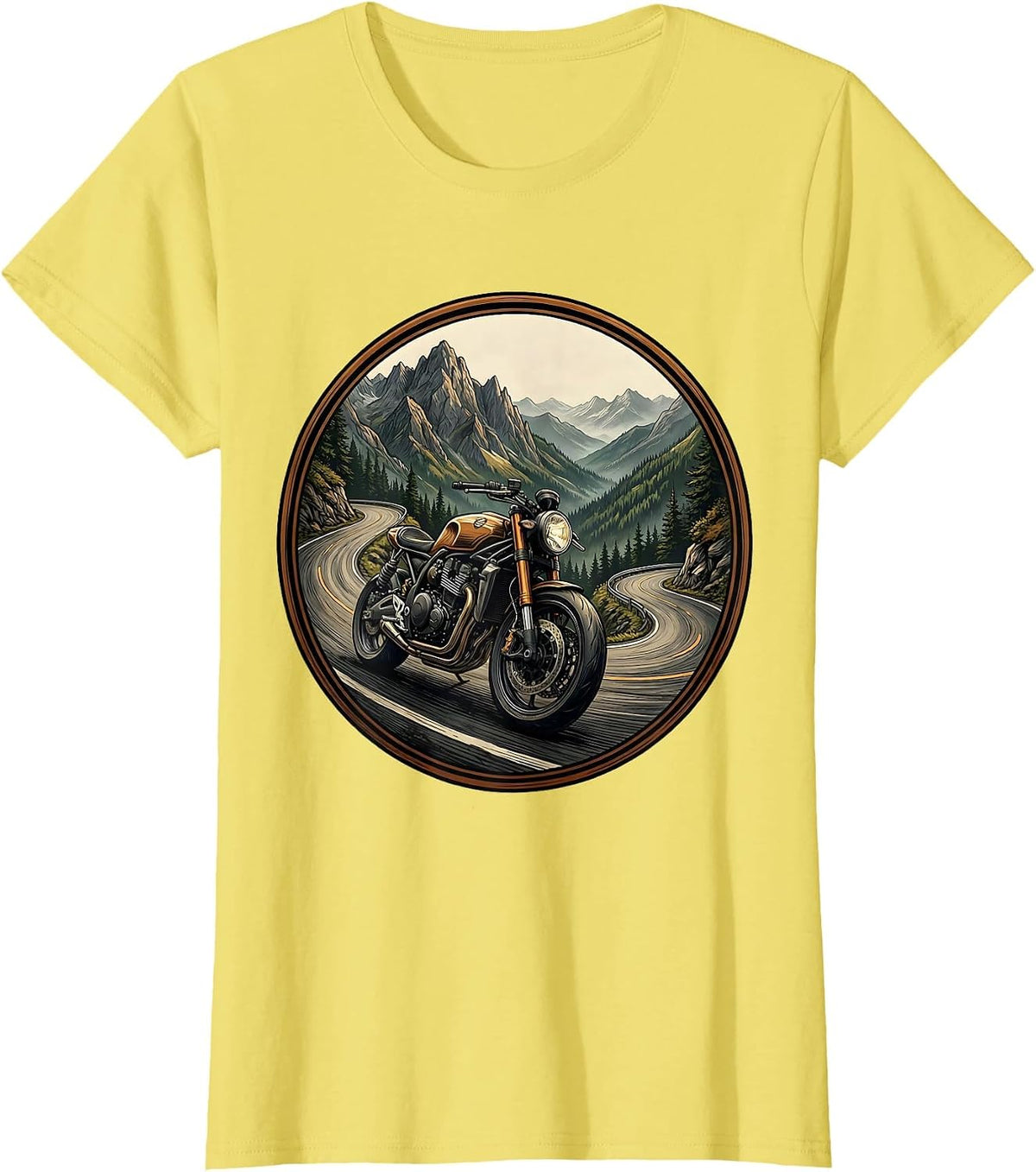Café Racer Mountain Switchback Motorcycle Design T-Shirt - Lemon Yellow