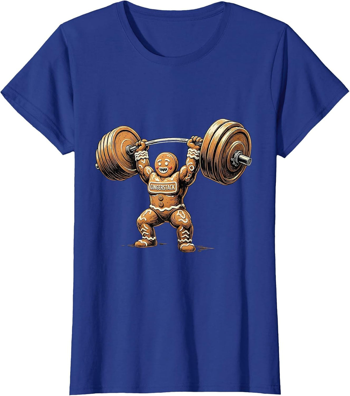 Women's Gingerstack Funny Gingerbread Man Gym Weightlifting T-Shirt - Royal Blue