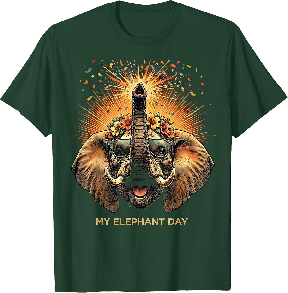 My Elephant Day Vintage Boho Elephant Lover Summer T-Shirt - Dark Green