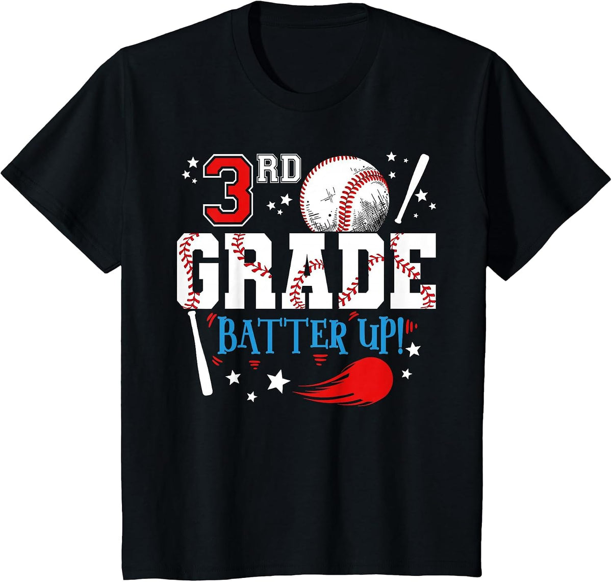 3rd Grade Batter Up Back to School Baseball Player Boys T-Shirt - Black