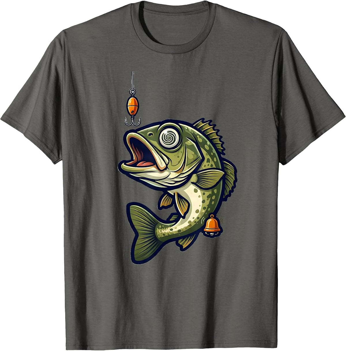 Hypnotized Bass Crankbait Funny Freshwater Fishing T-Shirt - Asphalt Grey