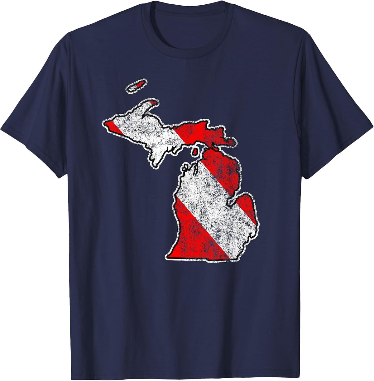 Vintage Michigan Scuba Dive Flag Map Diving Diver T-Shirt - Navy Blue