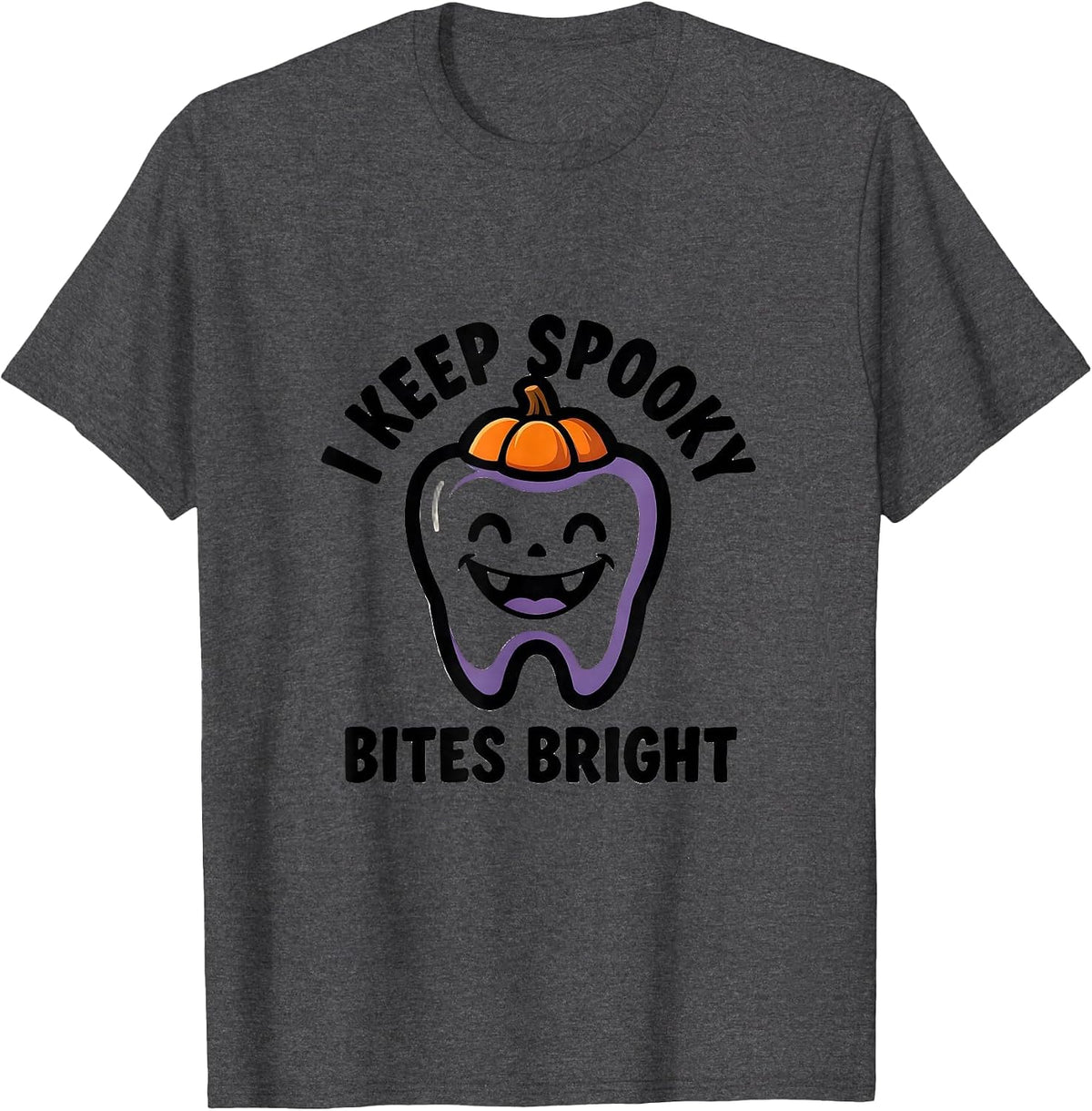 Men's I Keep Spooky Bites Bright Funny Dentist Halloween Dental T-Shirt - Dark Heather Grey