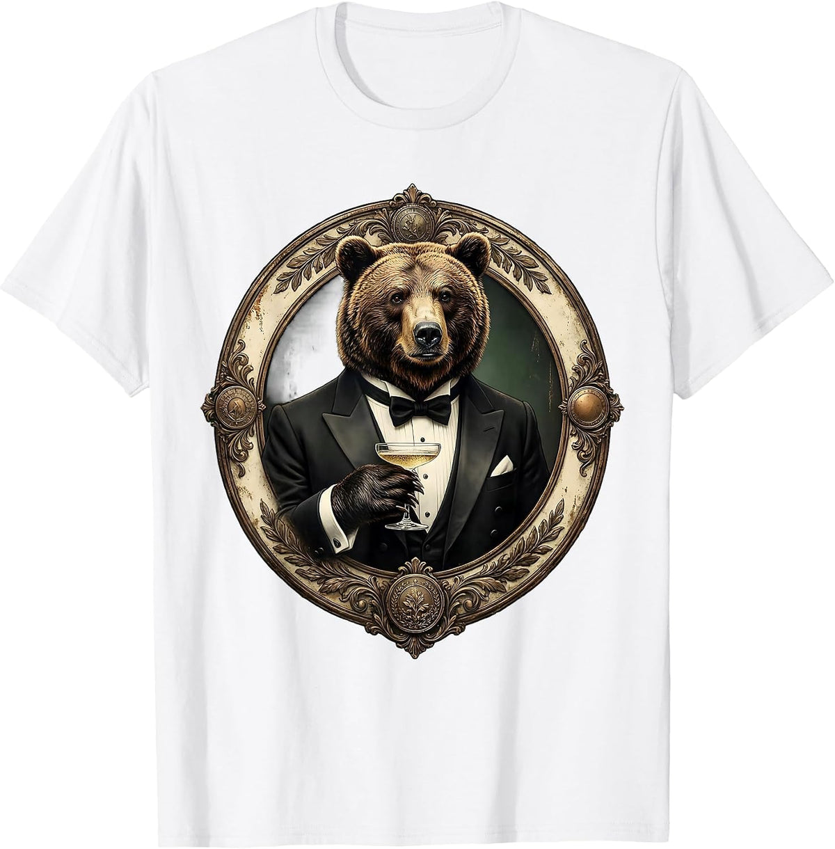 Men's Dapper Bear in Tuxedo Champagne Toast T-Shirt - White