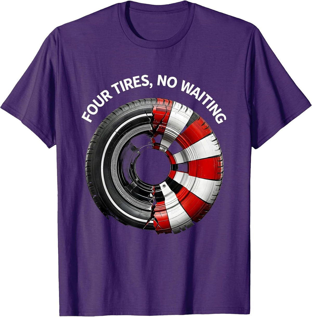 Men's Four Tires No Waiting Pit Crew Racing Design T-Shirt - Purple