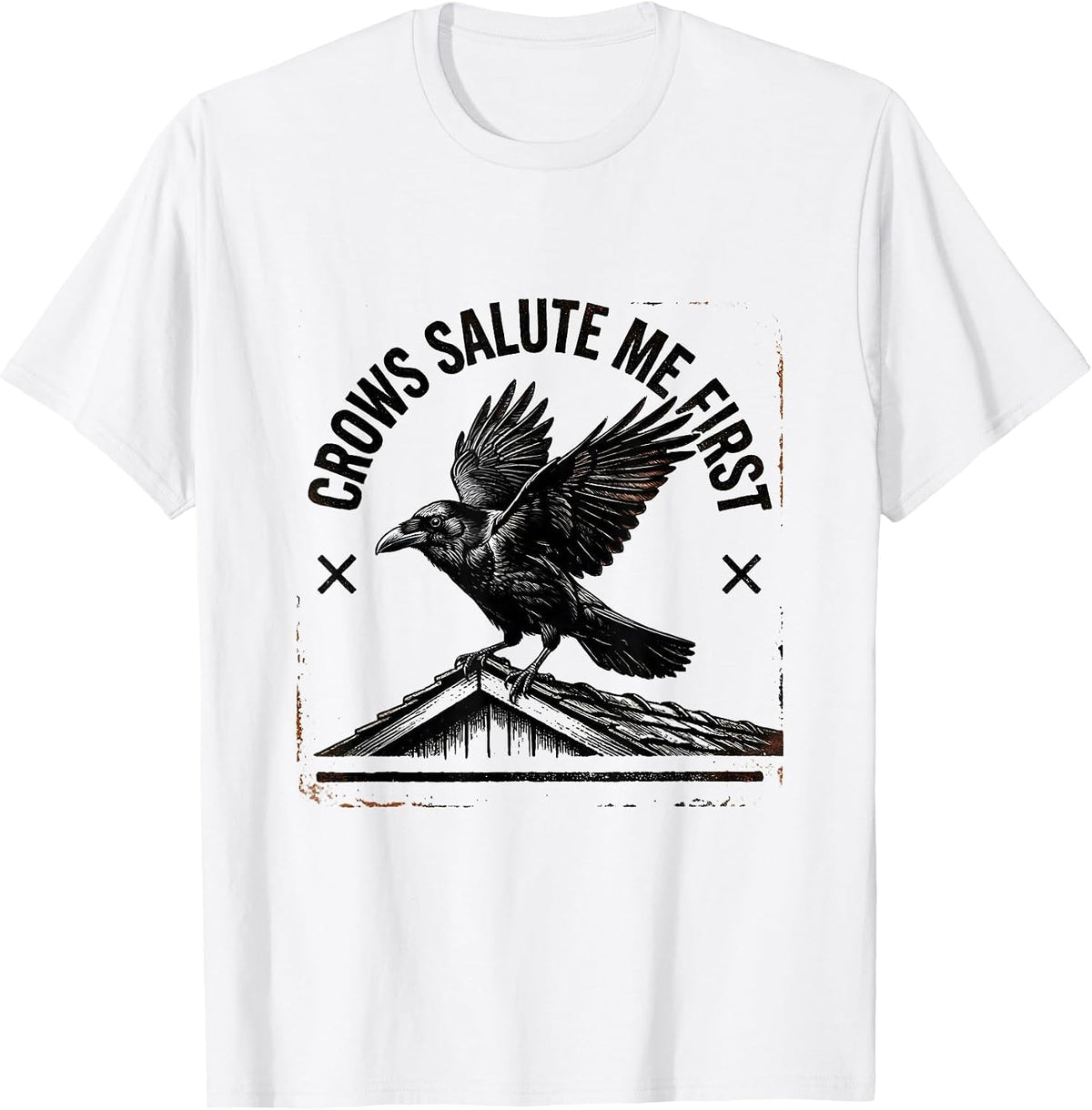 Men's Crows Salute Me First Gothic Crow Humor Bird Lover T-Shirt - White
