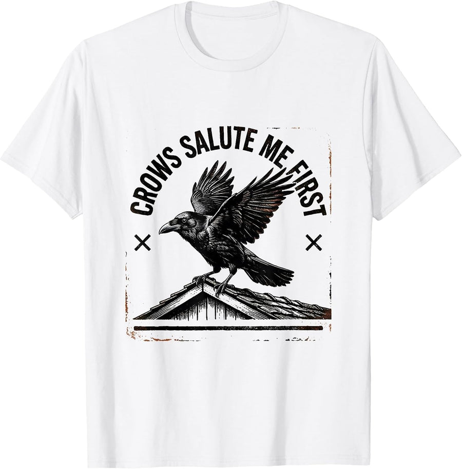 Men's Crows Salute Me First Gothic Crow Humor Bird Lover T-Shirt - White
