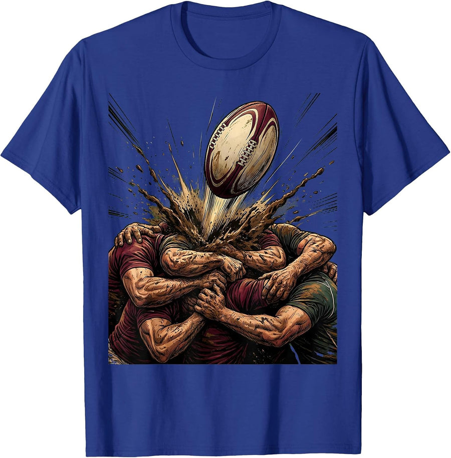 Rugby Ruck Explosion Graphic Design T-Shirt - Royal Blue