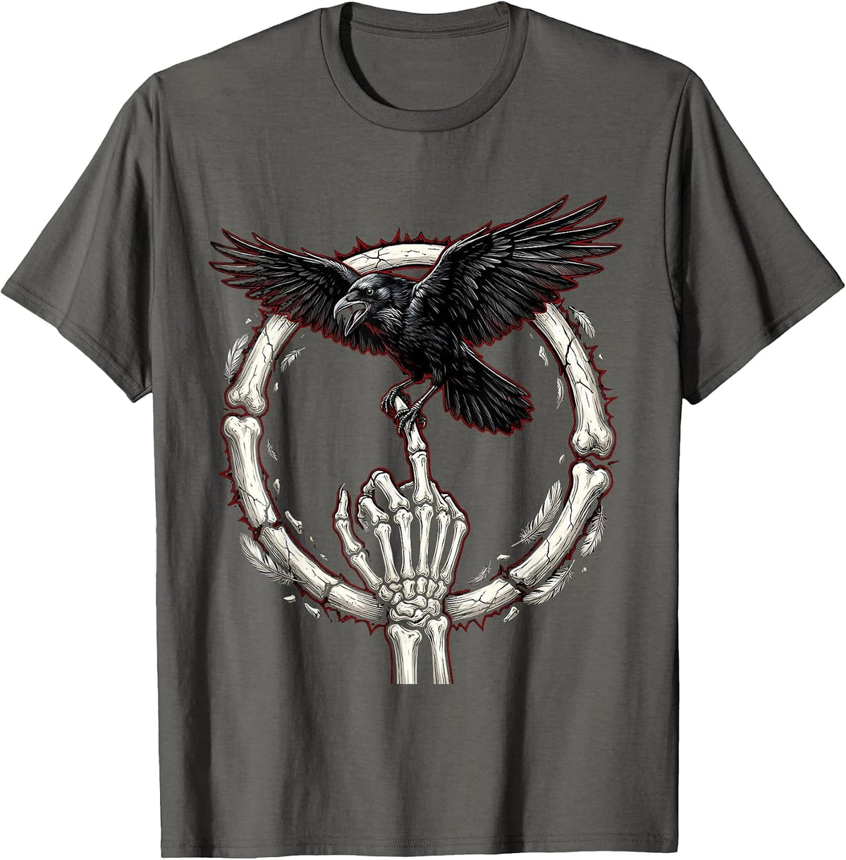 Men's Crow Perched on Middle Finger Illustration T-Shirt - Asphalt Grey