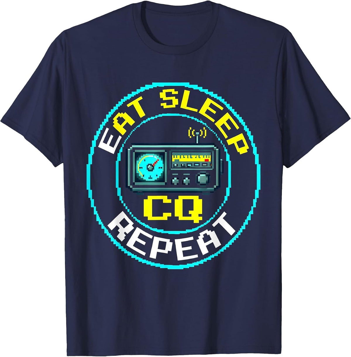 Eat Sleep CQ Repeat Retro Ham Radio Design T-Shirt - Navy Blue