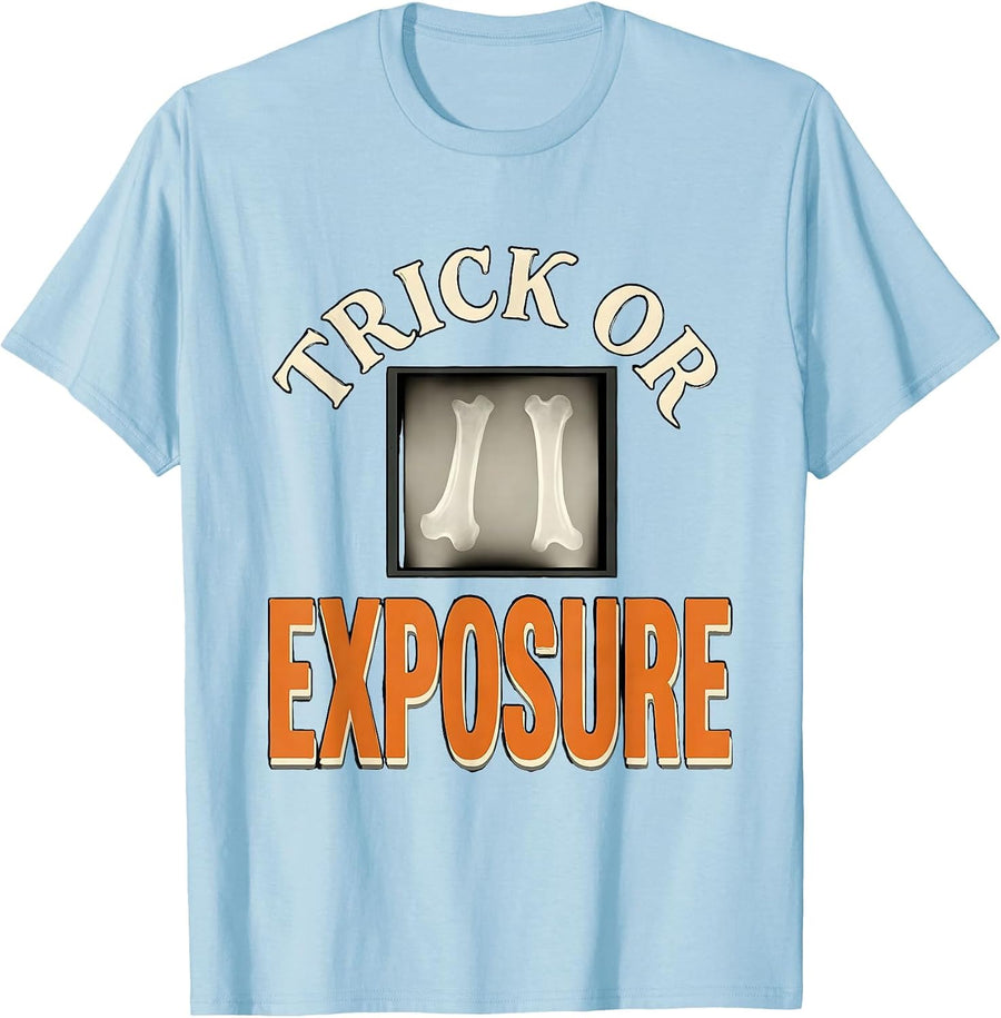 Men's Trick Or Exposure Radiology Tech Halloween Workplace Humor T-Shirt - Baby Blue