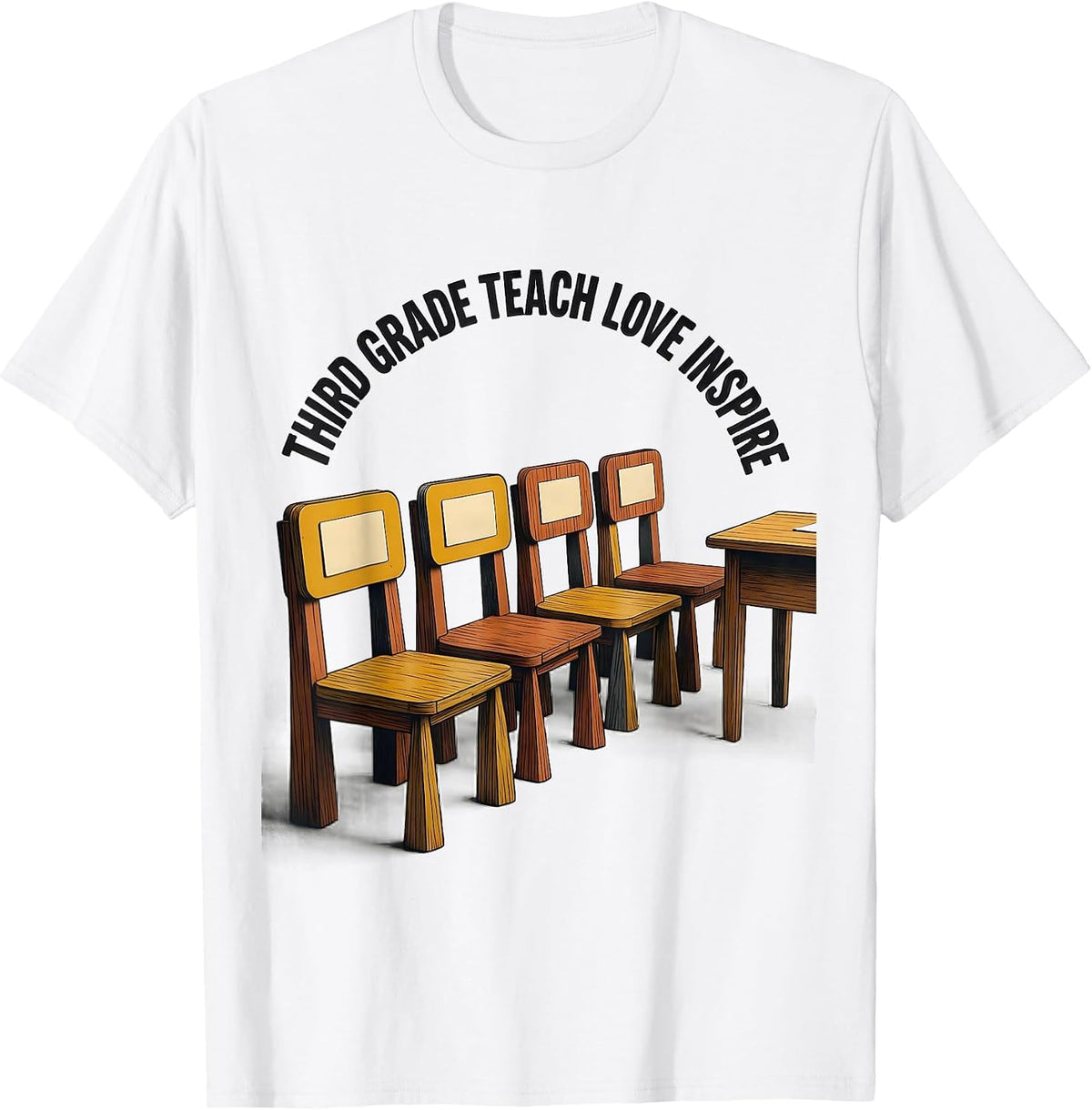 Men's Third Grade Teach Love Inspire Midcentury Modern Teacher T-Shirt - White