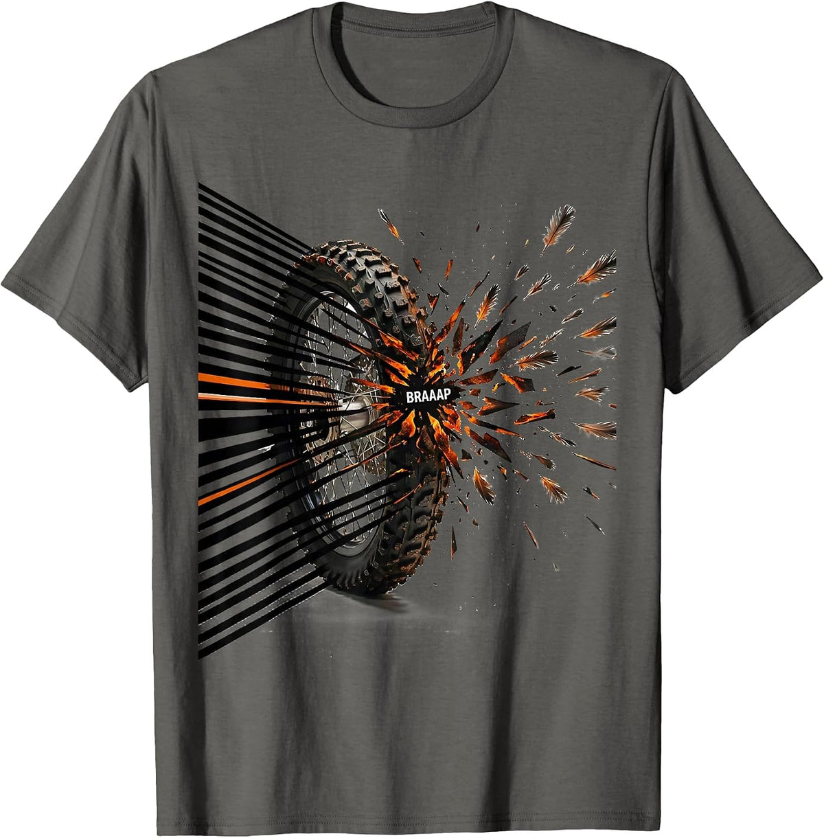 Men's Braaap Rugged Motocross Dirt Bike Racing Casual Wear T-Shirt - Asphalt Grey