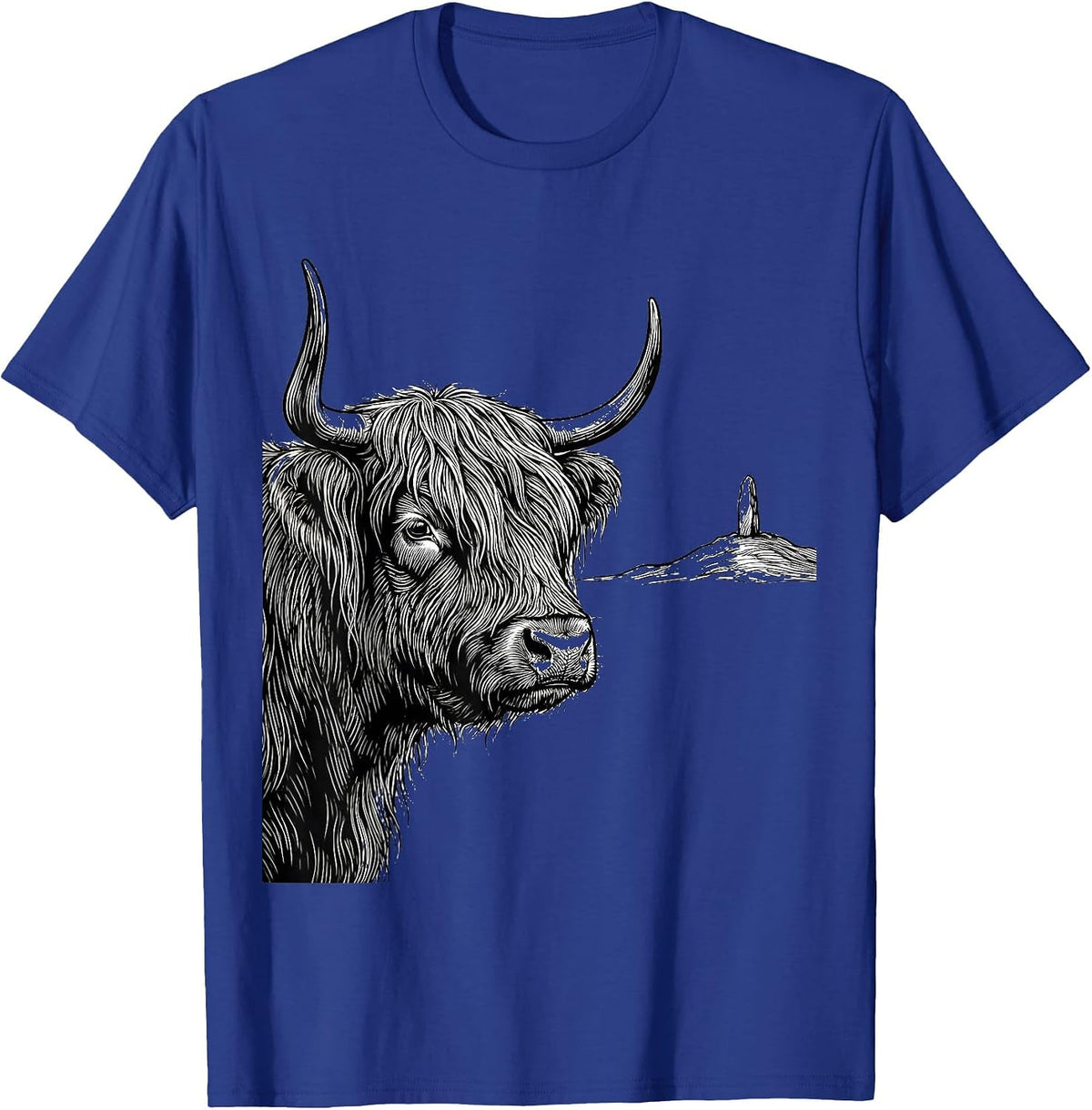 Highland Cow Farm Humor Line Art Western Animal Lover T-Shirt - Royal Blue