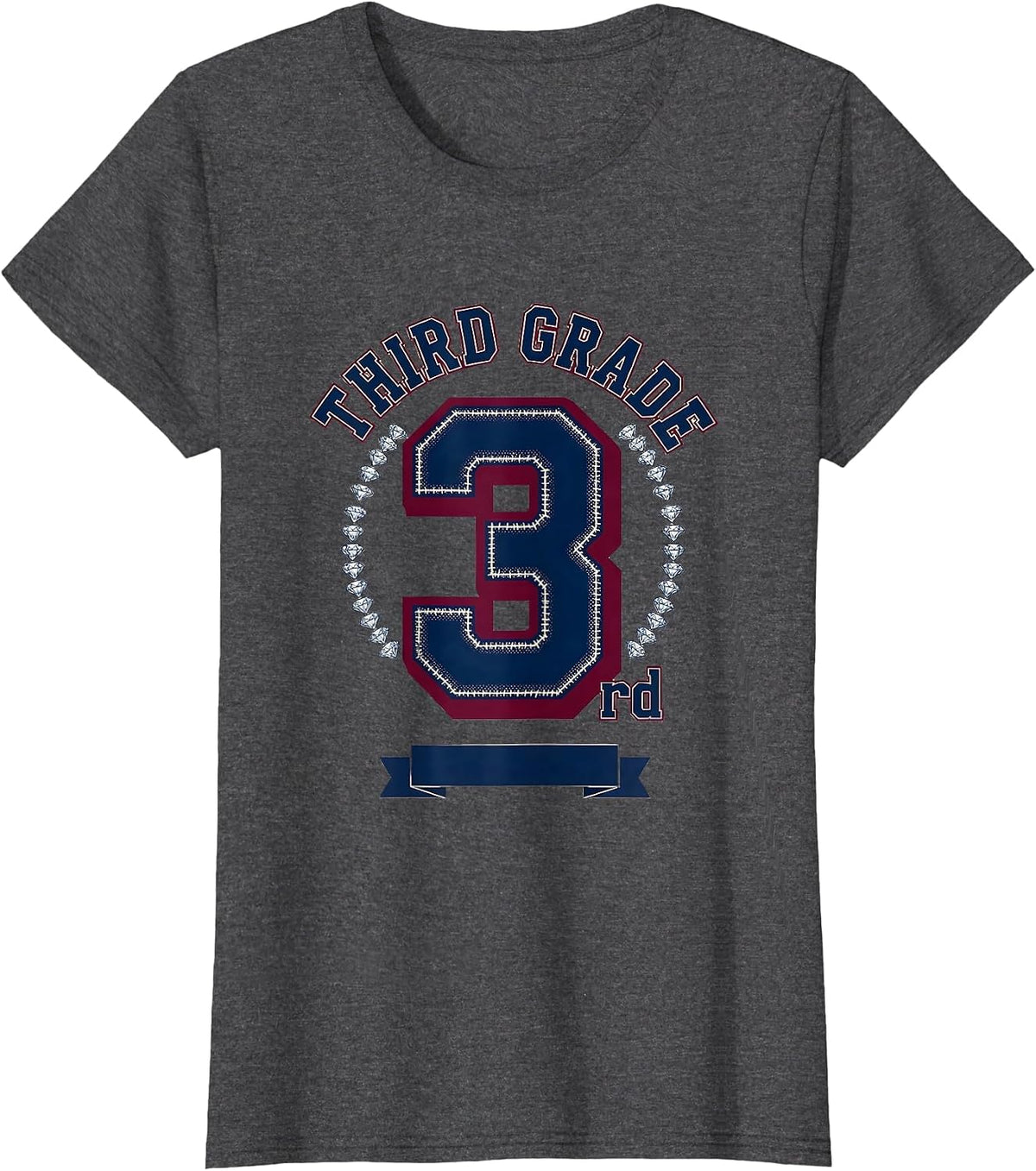 Women's Third Grade Sparkle Varsity Teacher Back To School T-Shirt - Dark Heather Grey