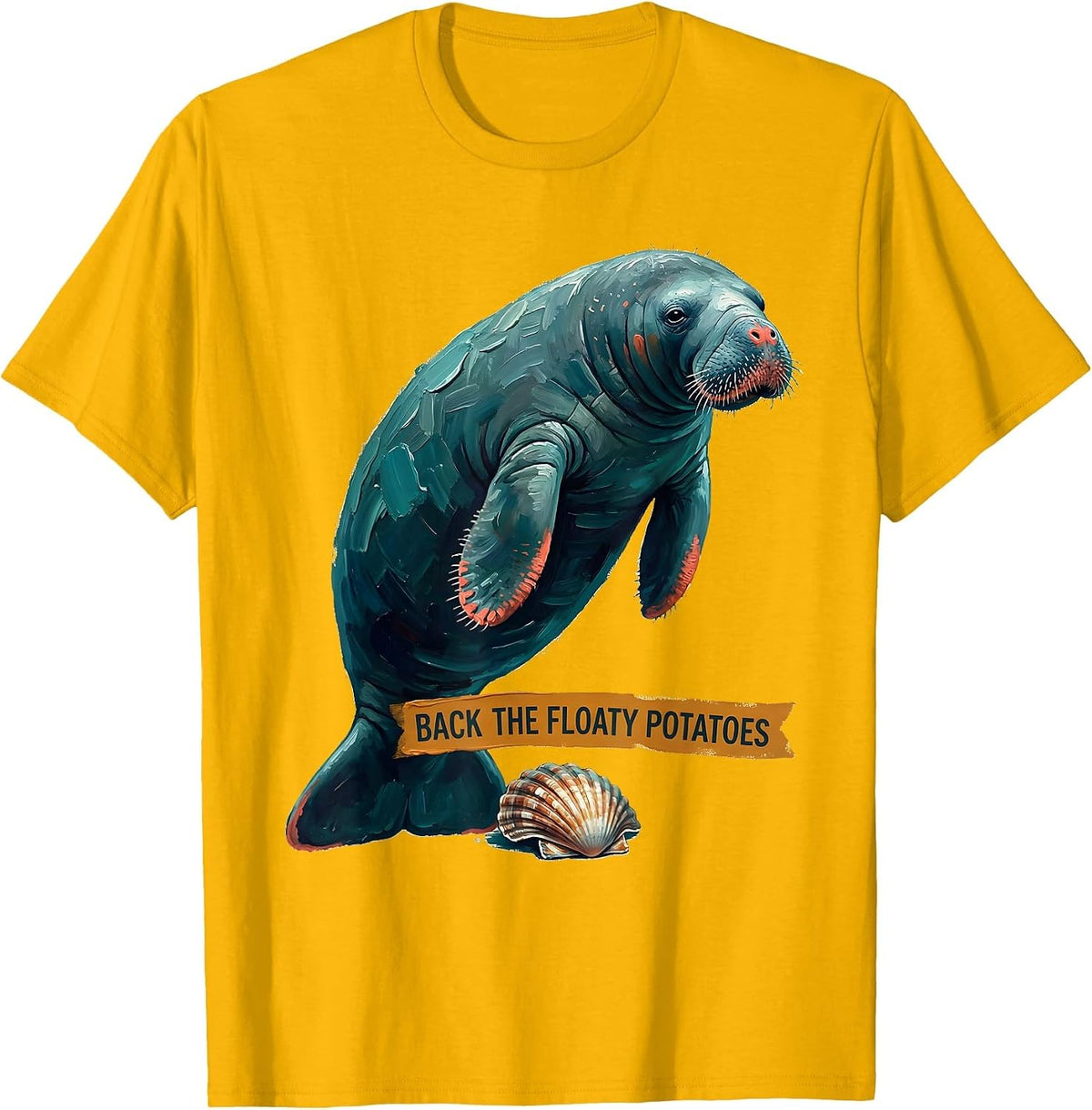 Back The Floaty Potatoes Funny Manatee Sea Animal Lover T-Shirt - Golden Yellow