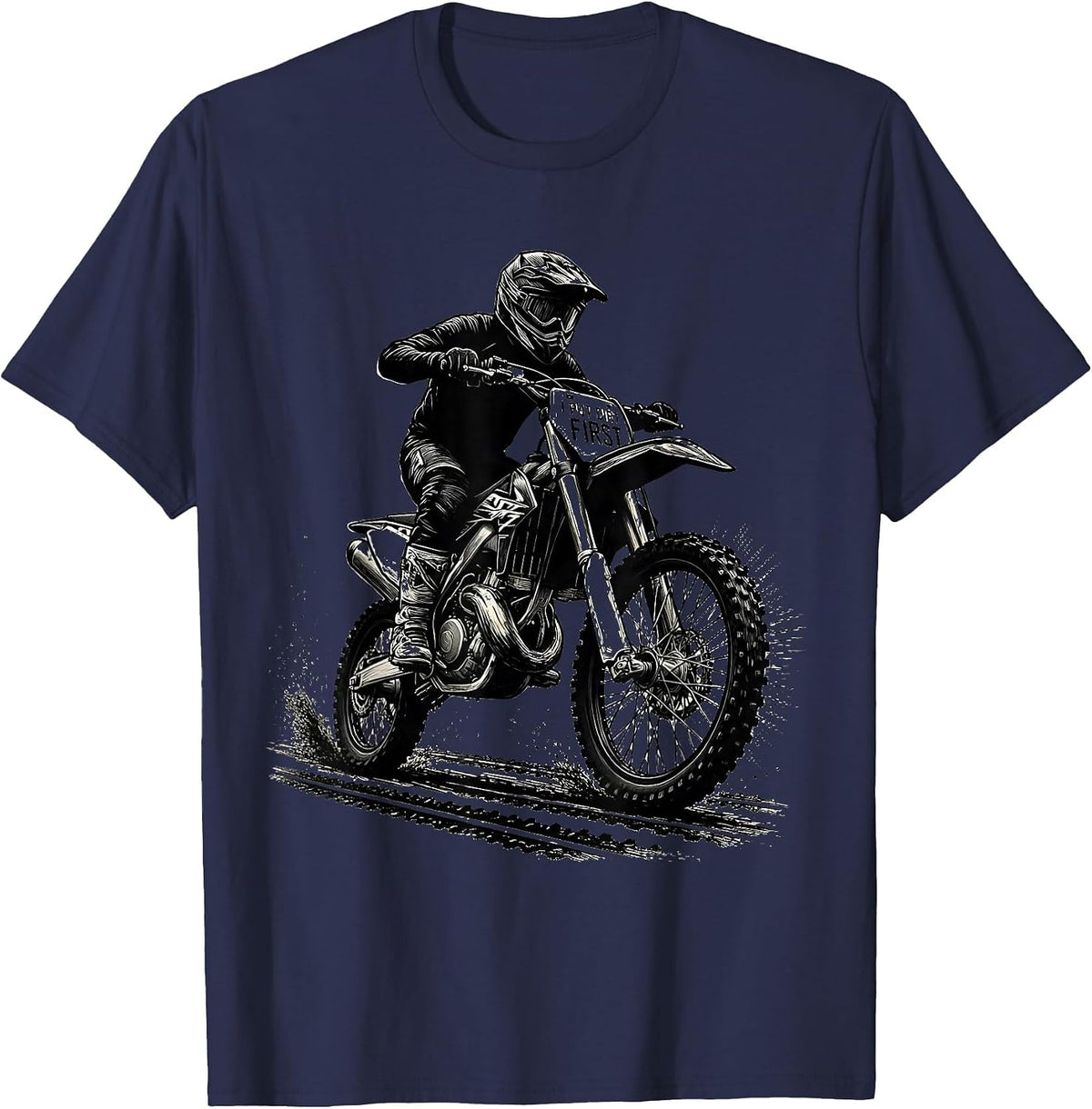 Men's I Put Dirt First Scratchboard Motocross Dirt Bike Rider T-Shirt - Navy Blue