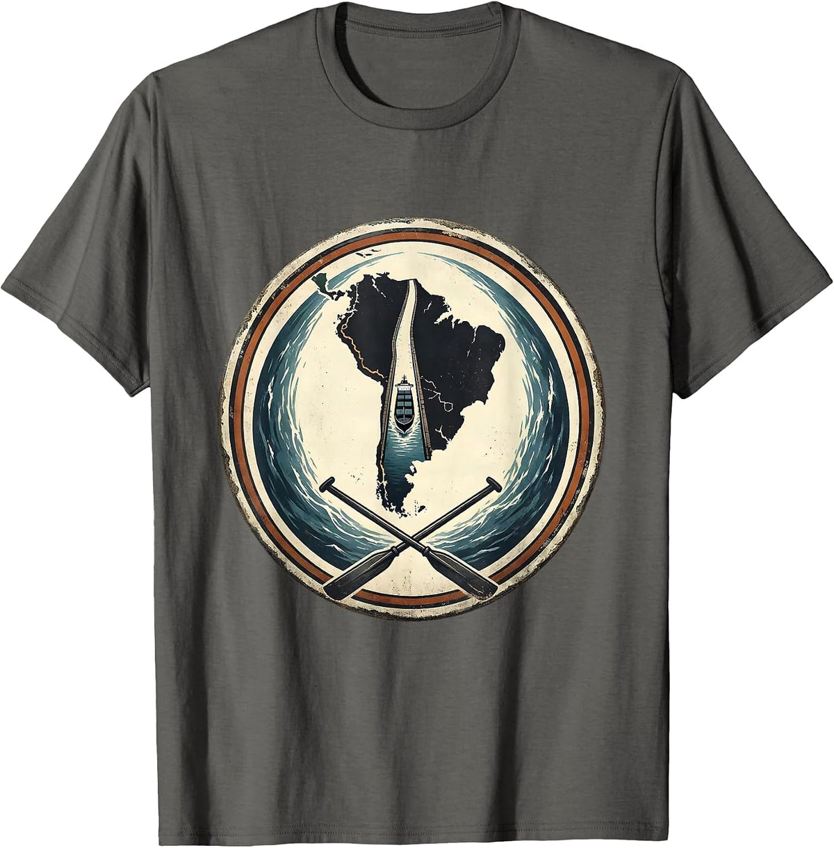 Men's Sealed Coastal Badge Distressed Vintage Souvenir T-Shirt - Asphalt Grey