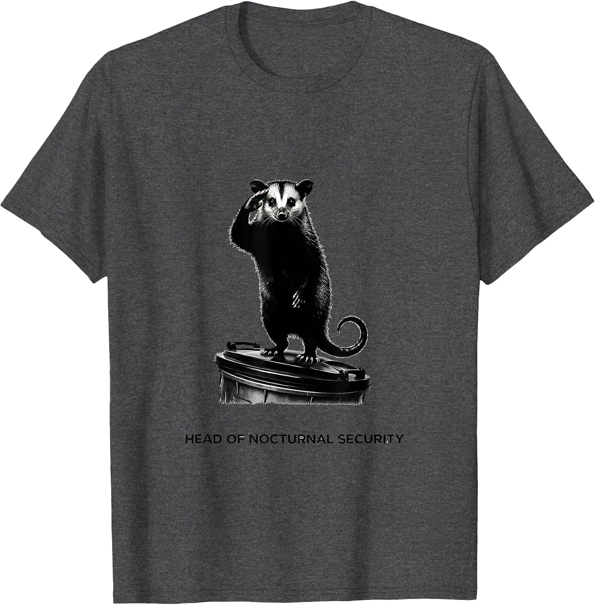 Men's Head Of Nocturnal Security Funny Opossum Meme Humor T-Shirt - Dark Heather Grey